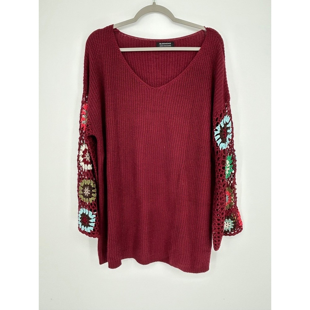 Granny Square Crochet Womens 18-20 V Neck Knit Sweater Plus Cottagecore Boho